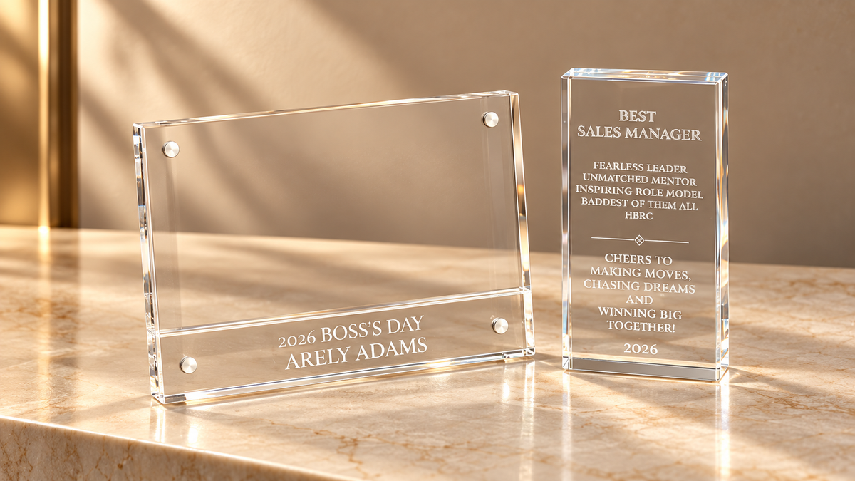 Personalized engraved glass keepsake, Best Boss desk gift - view 2