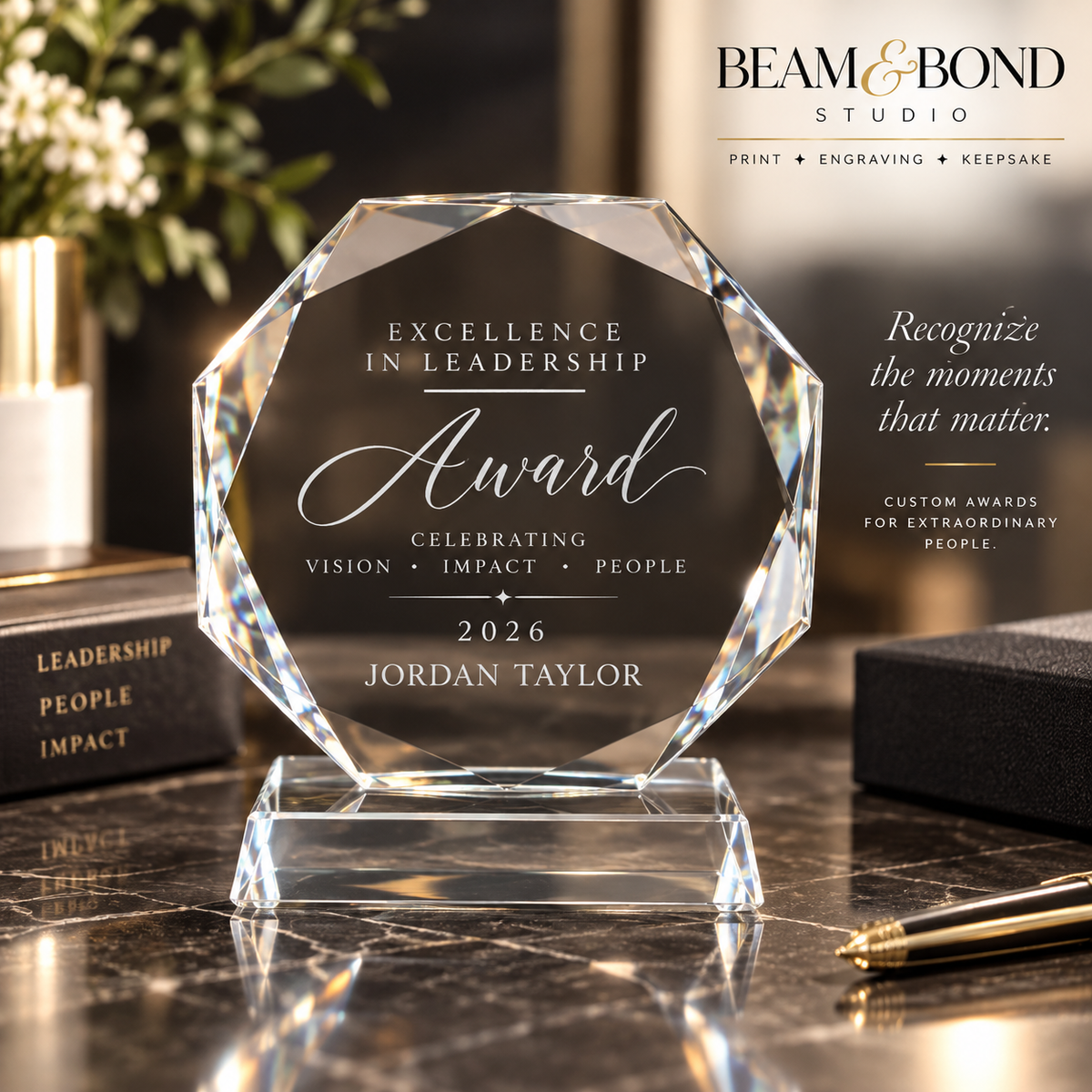Custom engraved corporate recognition award - view 2