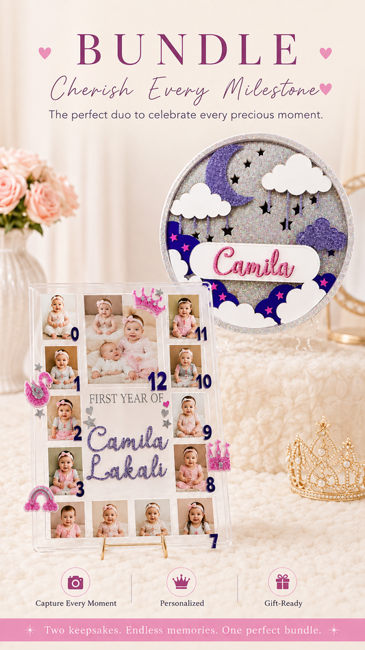 Personalized baby Name Sign & First Year Photo Board Bundle