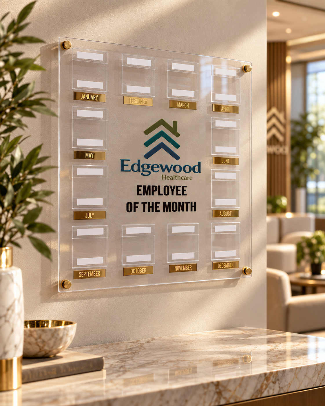 24x24 custom acrylic Employee of the Month board with slot photo frames - view 4