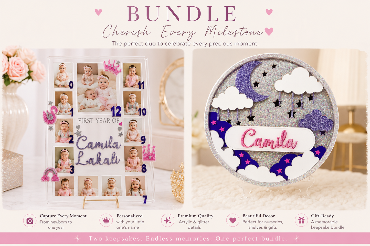 Personalized baby Name Sign & First Year Photo Board Bundle
