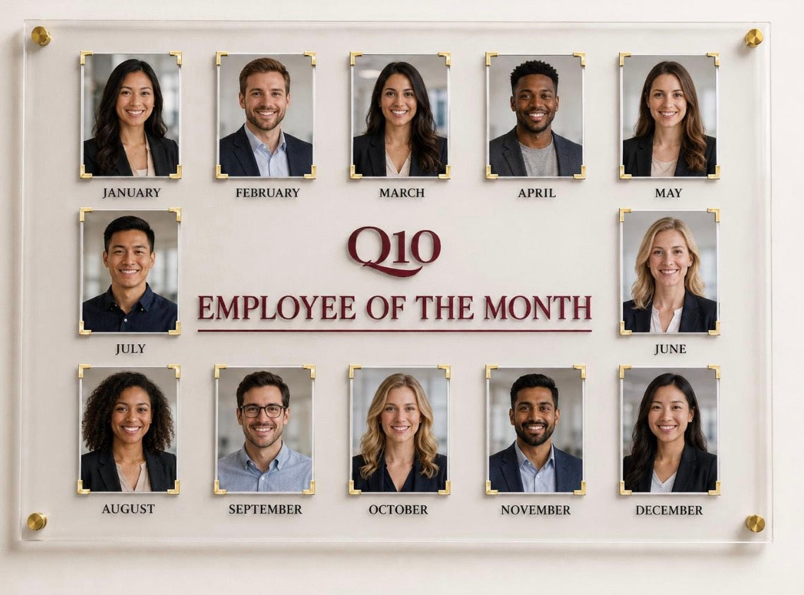 24x18 Custom Employee of the Month Board | Laser Engraved Acrylic Plaque | 12 Month Photo Display