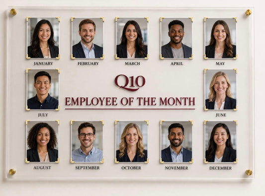 24x18 Custom Employee of the Month Board | Laser Engraved Acrylic Plaque | 12 Month Photo Display
