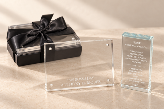 Personalized engraved glass keepsake, Best Boss desk gift
